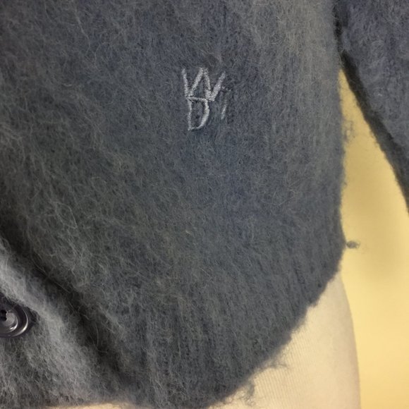 WE11DONE Blue Wool Blend Soft Knit Logo Buttons Embroidery Cropped Cardigan - Picture 9 of 13